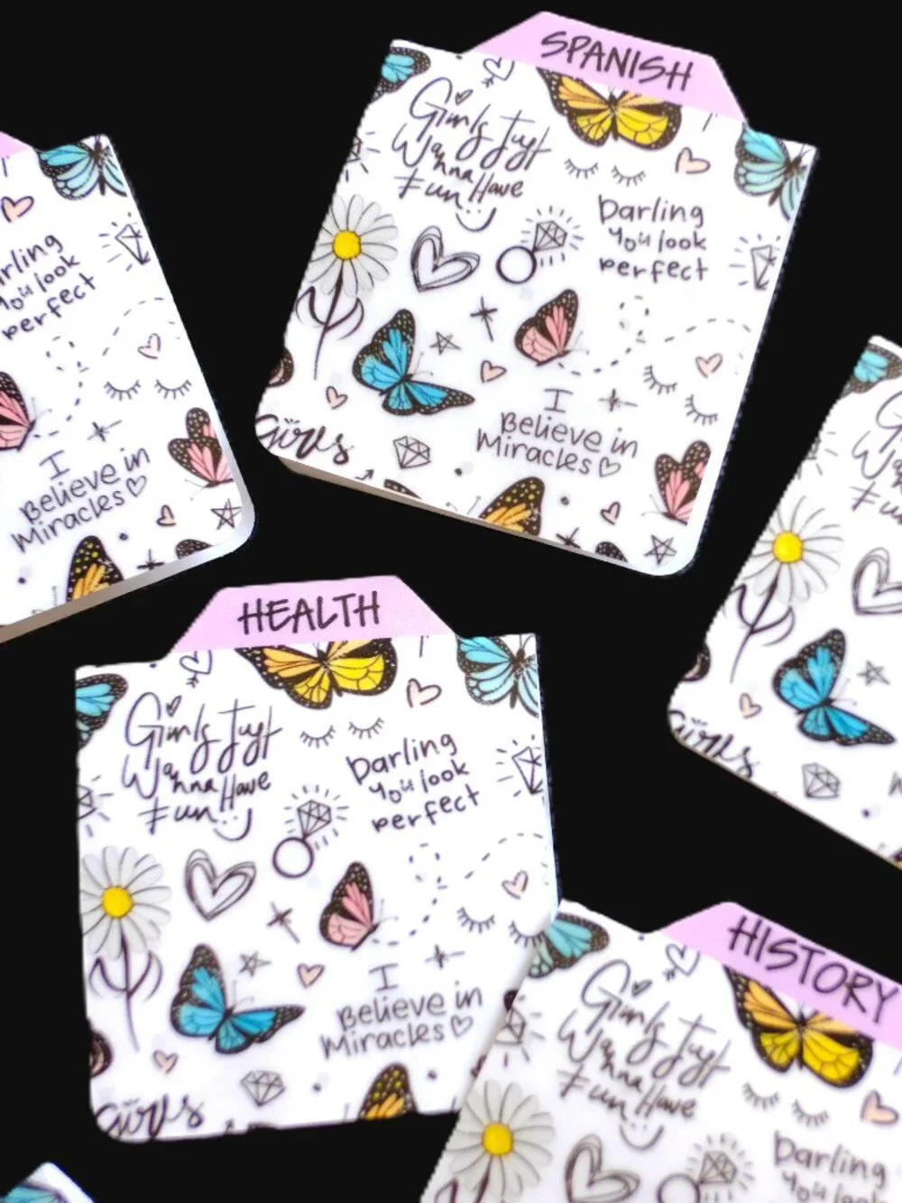Handmade School Subject Magnetic Tabs, dividers, Girls, doodle, sketch, notebook